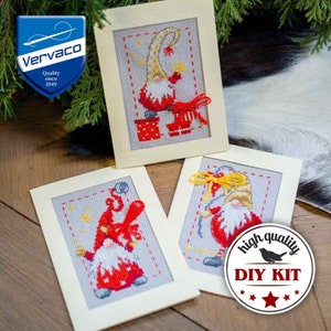 Divertenti biglietti d'auguri di Natale Kit punto croce, disegno ricamo gnomi invernali, decorazioni natalizie per la casa, regalo di Natale unico per la mamma