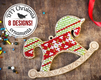 Rocking horse ornament craft kit for kids, handmade ornament for Xmas decoration, beaded ornament for Xmas tree, DIY Christmas gift, FLK-229