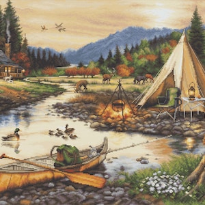 Gold Creek Counted Cross Stitch Kit. Wild West Wall Art Design. Premium Quality Embroidery Set. DIY Home Decor