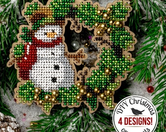 DIY Christmas Door Wreath, Xmas Tree Ornaments, Bead Embroidery Kit, Beadwork Set, Christmas Wreath Decoration, Winer Home Decor, DIY Gift
