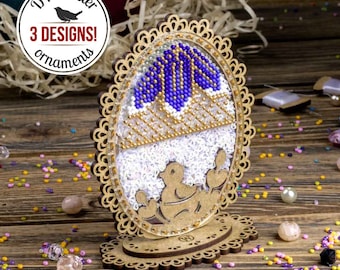 DIY Easter Ornaments Bead Embroidery Kit, Easter Egg Plastic Canvas Kit, Beaded Easter Decor, DIY Easter Table Decor, DIY Gift for Grandma