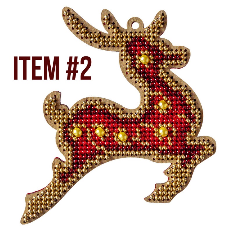 Bead embroidery DIY kit, rocking horse hanging ornament, bead stitch on wood pattern, Xmas tree decoration, unique nursery toy horse image 3