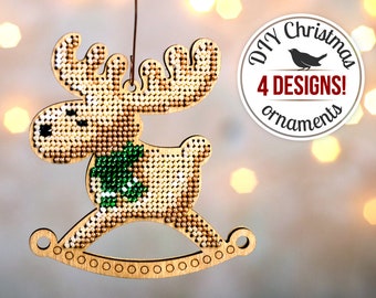 Christmas Deer Ornament DIY Bead Embroidery Kit, Moose Christmas Tree Ornament, Winter Home Decor in Scandinavian Style, Christmas Gift