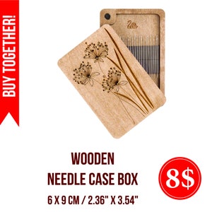 Puede incluir: Caja de madera para agujas con un dise&ntilde;o floral. La caja est&aacute; abierta y muestra una fila de agujas en el interior. La caja mide 6 x 9 cm o 2,36 x 3,54 pulgadas.