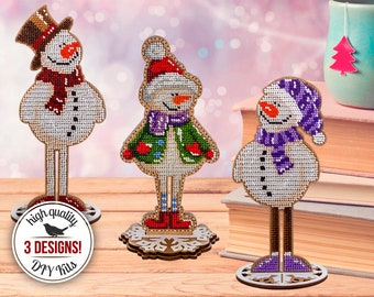 Snowman bead embroidery kit, DIY Christmas figurines, Winter Home Decor, Needlework set, Craft kits for adults