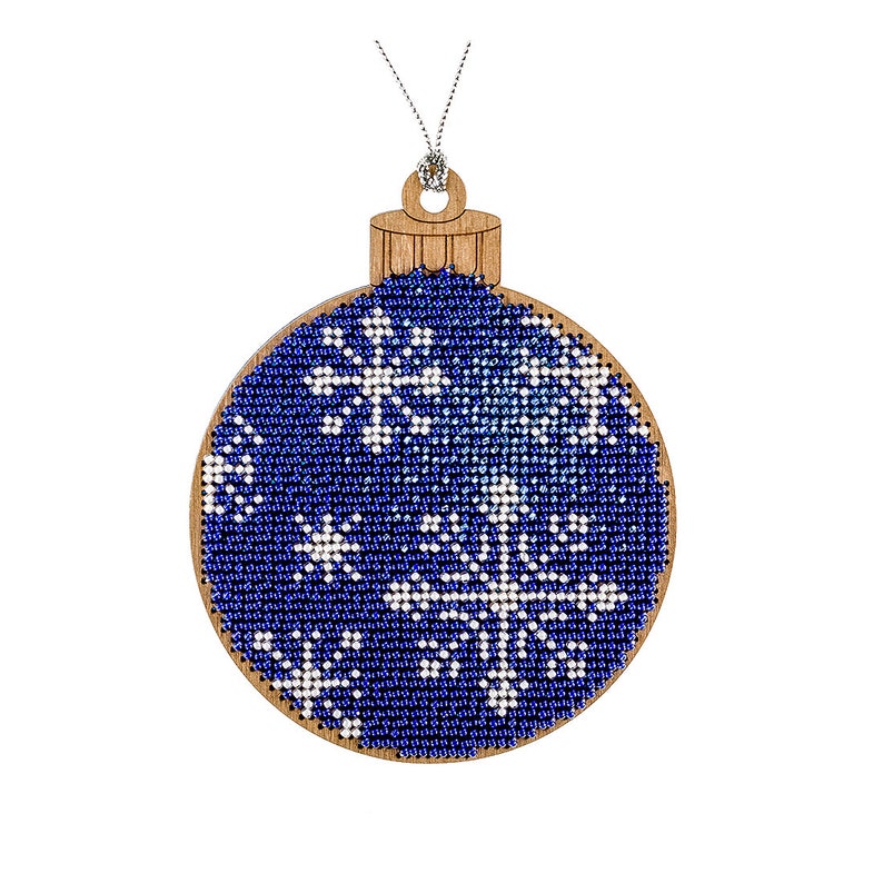 needlework craft kit bead embroidery blue bauble wood set blank cutout