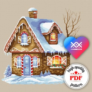 Gingerbread House Cross Stitch Pattern, Christmas Embroidery, Winter Home Decor, Xmas Wall Art, Printable PDF Pattern, Christmas Decor