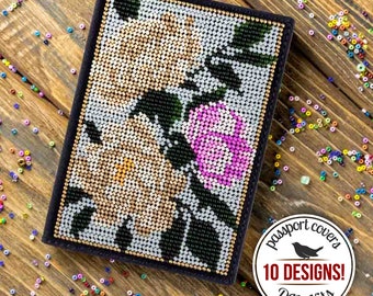 DIY Faux Leather Passport Cover Bead Making Kit, Flowers Bead Embroidery Kit, Floral Cover for Documents, Beaded Flowers, Gift for Crafter