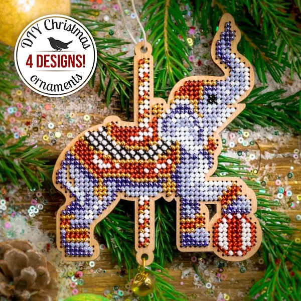 Ornements de Noël de carrousel bricolage, kit de broderie de perles, décoration d'arbre de Noël, décoration d'intérieur d'hiver, ensemble de perles, cadeau de bricolage, figurine d'éléphant