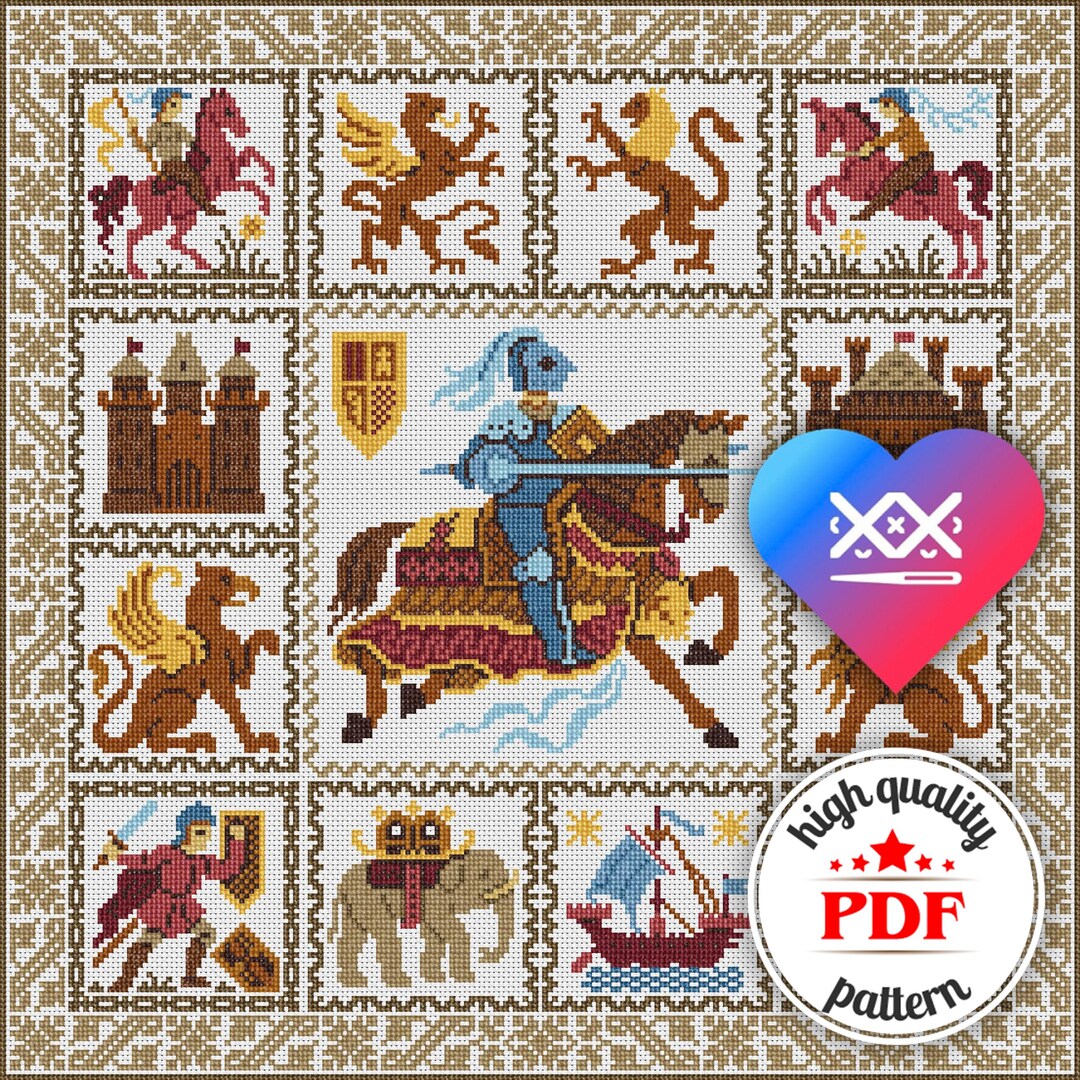 PDF Medieval Embroidery Pattern — Knight Cross Stitch Design - Etsy