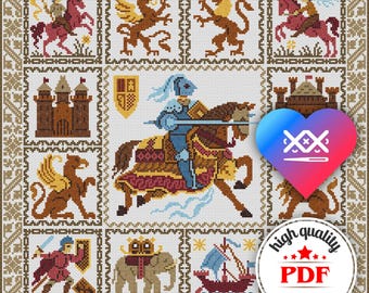 PDF Medieval Embroidery Pattern — Knight Cross Stitch Design