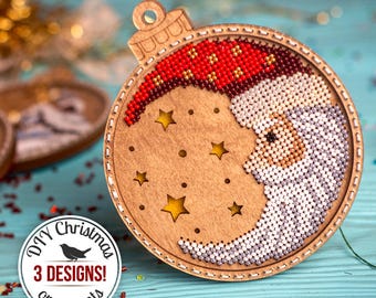 Moon Christmas Ornament Bead Embroidery Kit, Christmas Ball DIY Kit, Christmas Tree Decor, Xmas Gift for Mother