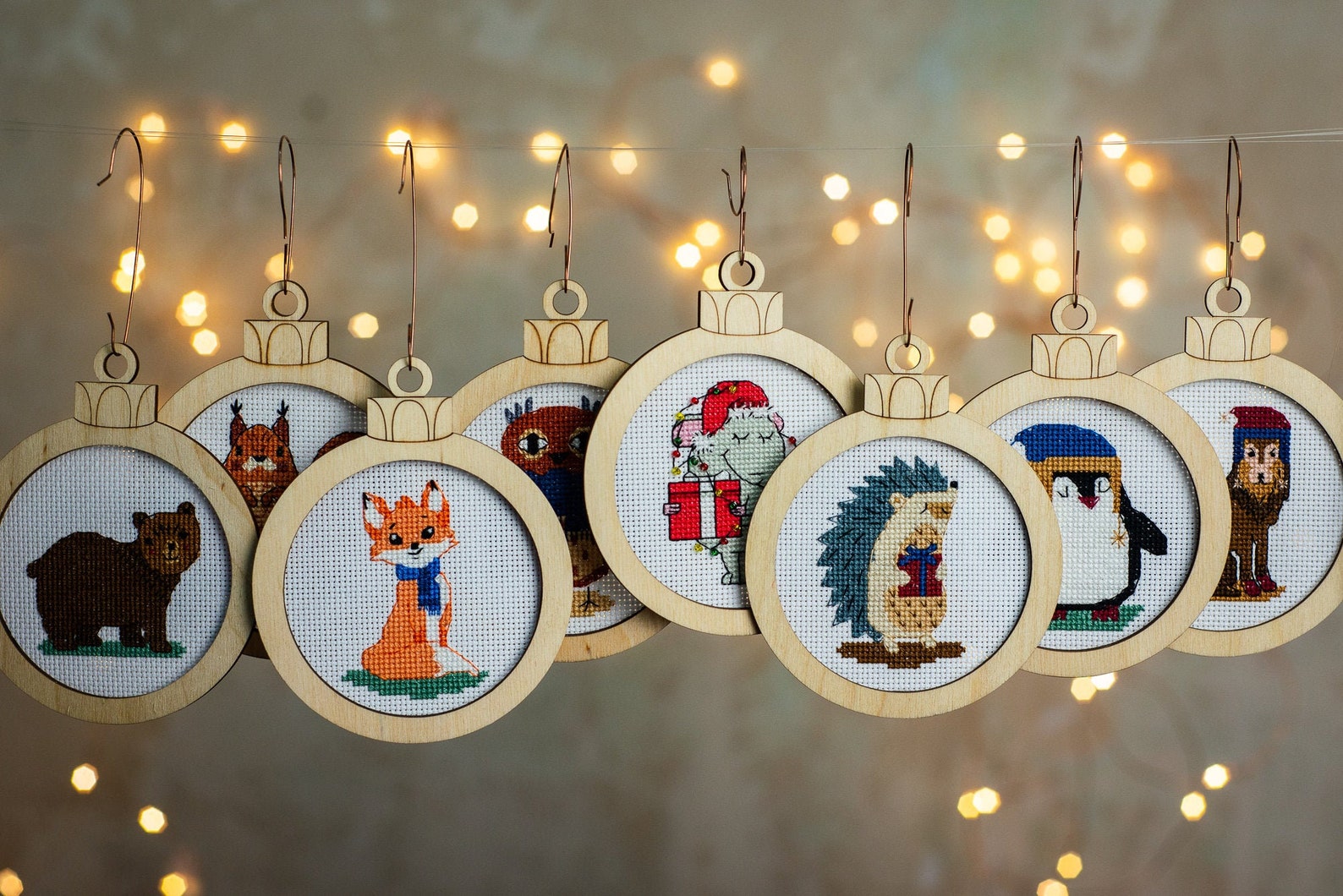 Christmas Animals Embroidery Patterns Xmas Tree Ornaments Etsy