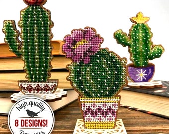 DIY Cactus Ornaments Bead Embroidery Kit, Beaded Cactus Figurine, Faux Cactus Decor, Cactus Embroidery Design, Floral Decor, Grandma Gift