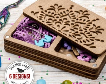 Woden Craft Organizer, Storage Box for Sewing, Embroidery, Quilting and Jewelry Making, Notions Case with Magnet Lid, Gift for Mother