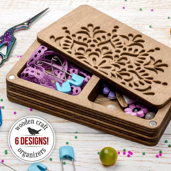 Drewniany organizer do rękodzieła, pudełko do przechowywania do szycia, haftu, pikowania i tworzenia biżuterii, etui na drobiazgi z magnetyczną pokrywką, prezent dla mamy