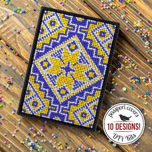 DIY-paspoortomslag van kunstleer in Oekraïense stijl, Oekraïense kunstkraalborduurpakket, geometrische patronen rocaillespakket, Oekraïens cadeau