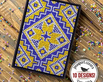 DIY Faux Leather Passport Cover in Ukrainian Style, Ukrainian Art Bead Embroidery Kit, Geometric Patterns Seed Bead Kit, Ukrainian Gift