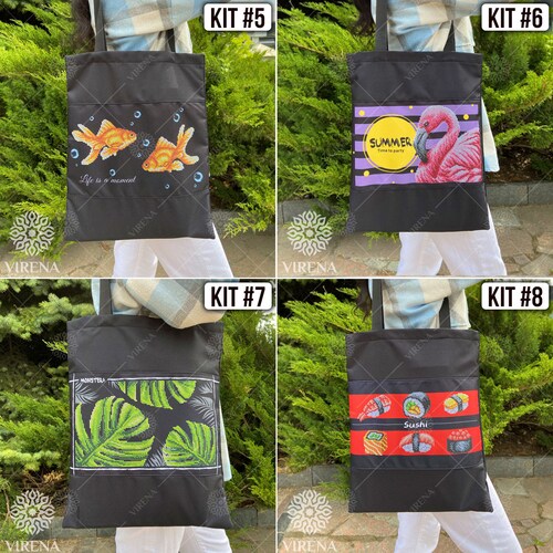 DIY kit for shopper bag, handbag with bead embroidery, make your on sale own summer tote bag