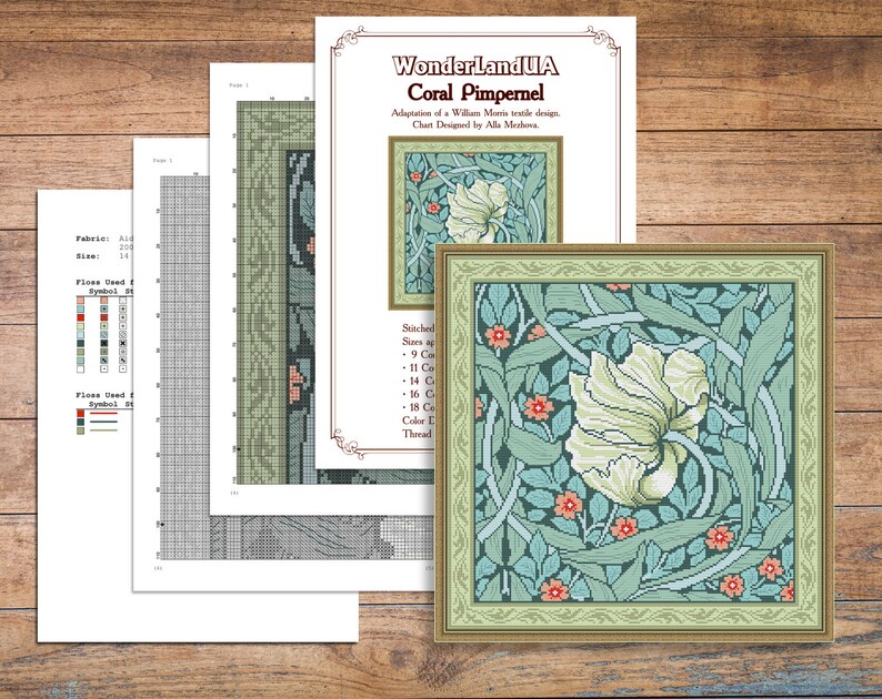 William Morris cross stitch digital PDF pattern floral | Etsy