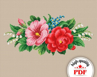 PDF bouquet de fleurs, motif point de croix, motif floral de broderie, décoration florale pour la maison, tableau de broderie de fleurs, cadeau fait main pour maman