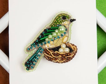 Beaded Bird Pin Making Kit, Bird Brooch Bead Embroidery Kit, Nature Jewelry Making Kit, Handmade Gift for Mother