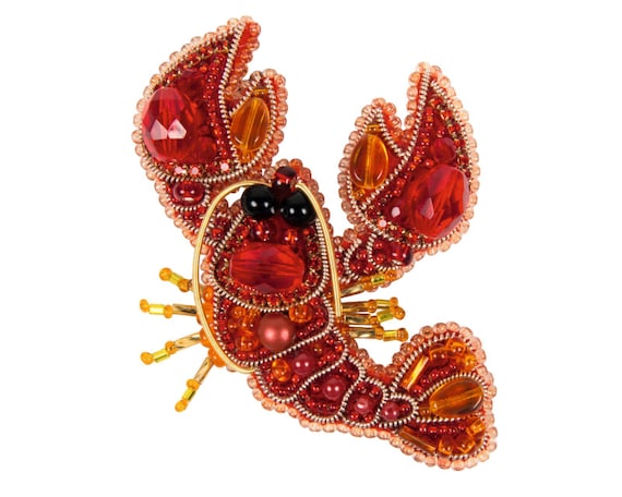 Orange Lobster Hand-Embroidered Pin Orange Lobster Hand-Embroidered Pin