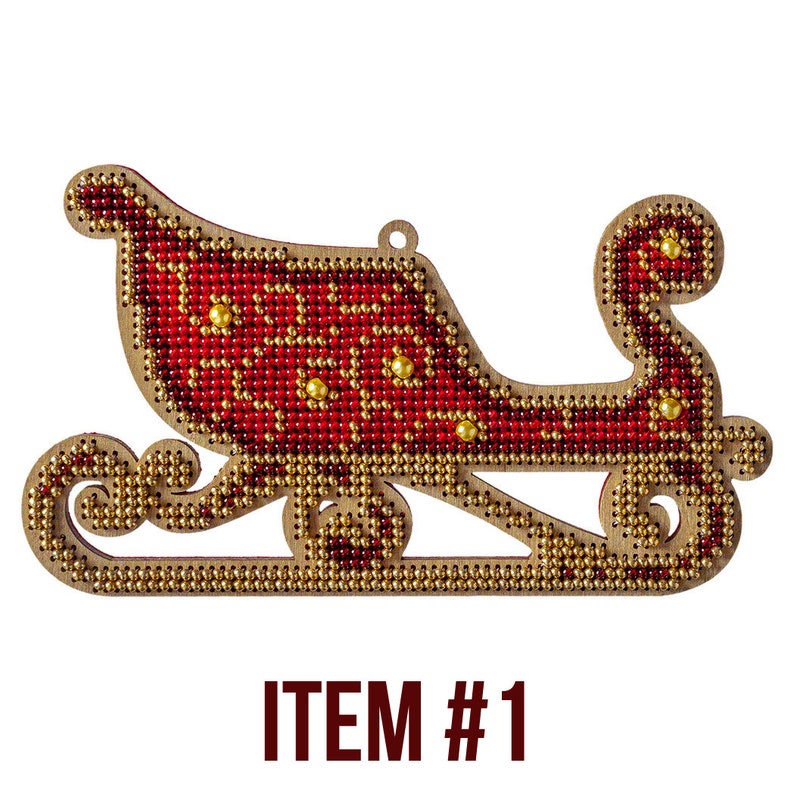 Bead embroidery DIY kit, rocking horse hanging ornament, bead stitch on wood pattern, Xmas tree decoration, unique nursery toy horse image 2