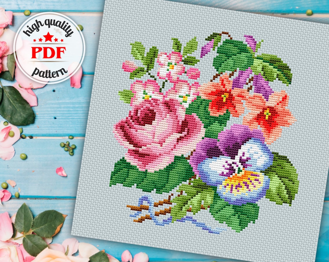 Flower Counted Cross Stitch Pattern PDF Floral Embroidery Etsy