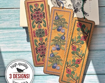 Patrón Marcapáginas Punto De Cruz Pluma Azul, Diseño De Bordado