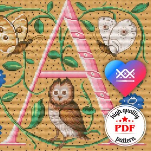 PDF Carta A Patrón de punto de cruz, Diseño de bordado medieval, Decoración vintage del hogar, Arte de pared medieval, Gráfico de bordado vintage, Regalo de artesano