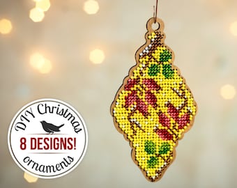 Embroidered ornament craft kit for adults, handmade ornament needlework kit, beaded Xmas tree ornament, DIY Christmas gift, FLK-147