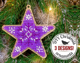 Star Christmas Ornament DIY Kit, Xmas Tree Ornament Bead Embroidery Set, Beadwork Pattern for DIY Christmas Gift, Winter Home Decor