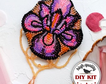 DIY Flower Brooch Bead Embroidery Kit, Beaded Brooch Kit, Handmade Jewelry Craft Kit, DIY Jewelry Making Kit, DIY Gift for Grandma