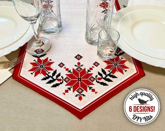 DIY Xmas table runner, bead embroidered holiday table decor, make your own table centerpiece, embroidery kit