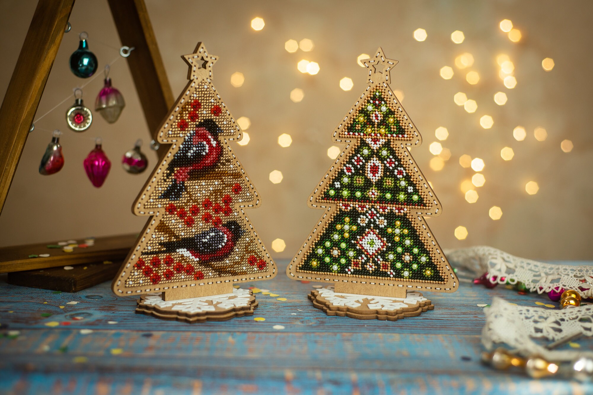 DIY Christmas tree ornament set of 2 kits beadwork festive Etsy