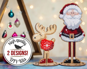 Santa Claus & reindeer figurine craft kit for adults, Christmas ornaments set, DIY festive home decor, Xmas table / mantel decor FLK-209/211