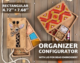 Needlework organizer rectangular with lid for bead embroidery, beadwork storage tool, jewelry making box, make your own seed bead container