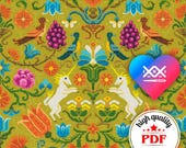 PDF Vintage Floral Embroidery Design, Unicorn cross Stitch Pattern, Vintage Home Decor, Cross Stitch Gift for Crafter