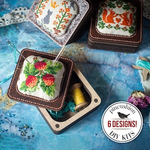 Zestaw do samodzielnego wykonania poduszeczki na szpilki, uchwyt na igły z pudełkiem do przechowywania, haft krzyżykowy w stylu ludowym, ręcznie robiony prezent dla matki