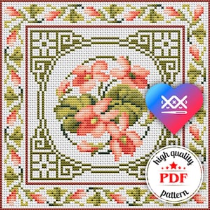 Art Nouveau Flowers Cross Stitch Pattern, Floral Embroidery Design, PDF Embroidery Pattern, Vintage Home Decor, Floral Wall Art, Mom Gift