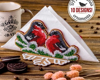 Christmas Napkin Holder Bead Stitching Kit, Bead Embroidery Set, DIY Christmas Table Decor, Xmas Gift for Mother, Winter Home Decor