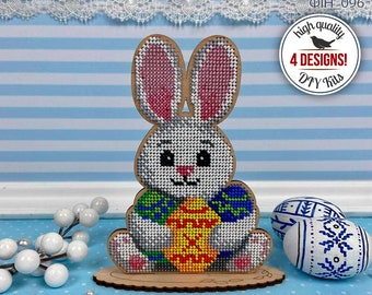 Easter bunny beading kit, make your own spring ornament, DIY beadwork rabbit, cute needlework craft decoration