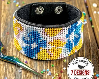 DIY Wide Bracelet Kit, Beaded Bracelet Making Kit, Beaded Jewelry Craft Kit, Wide Leather Bracelet Bead Embroidery Kit, DIY Gift for Grandma