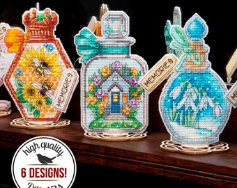 DIY Memory Bottles Embroidery Kits, Memory Bottles Cross Stitch Design, Plastic Canvas Kits, Summer Home Decor, DIY Gift for Mother