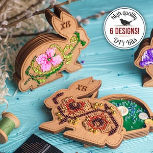 Kits de miçangas de enfeites de Páscoa DIY, kit de bordado de coelhinho da Páscoa, frango de Páscoa com miçangas, caixa de presente de Páscoa, organizador de miçangas com tampa de miçangas