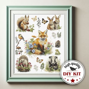 Forest Animals Embroidery Kit, Cute Animals Cross Stitch Kit, Kids Room Decor, Woodland Decor, Cross Stitch Gift for Crafter