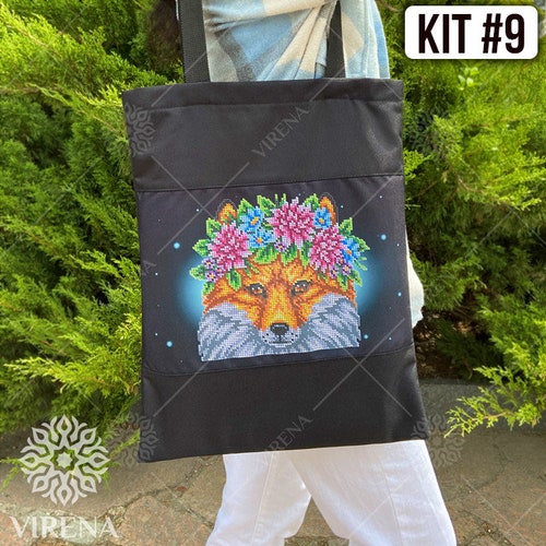 DIY kit for shopper bag, handbag with bead embroidery, make your on sale own summer tote bag