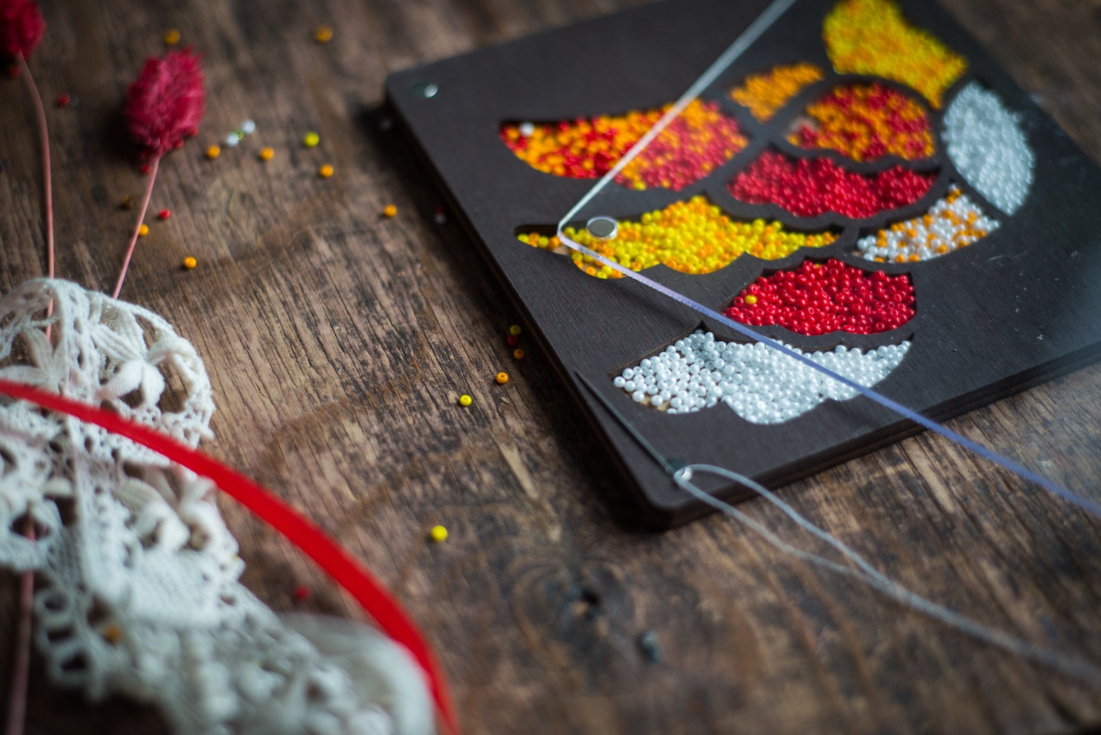 Wooden Beading Tray With Lid and Needle Minder Seed Bead Etsy
