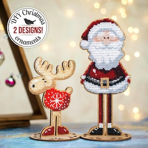 Santa Reindeer Christmas Figurine Embroidery Kits, Christmas Bead Embroidery Kits, DIY Christmas Tree Decor, Xmas Gift for Mother